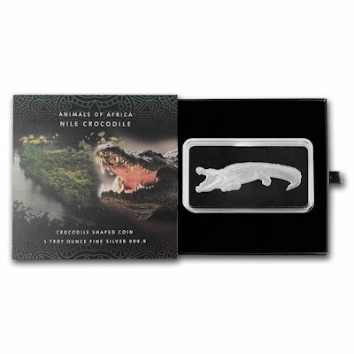 NILE CROCODILE - ANIMALS OF AFRICA - 1 OZ 2021 PAMP - SOLOMON ISLANDS - STRIEBORNÁ ZBERATEĽSKÁ TVAROVANÁ MINCA