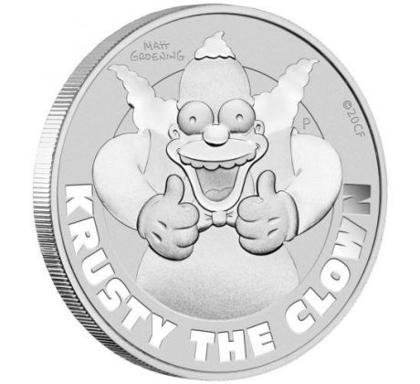 KRUSTY THE CLOWN - THE SIMPSONS SERIE - 1 OZ 2020 TUVALU - STRIEBORNÁ INVESTIČNÁ MINCA