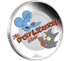 ITCHY A SCRATCHY - THE SIMPSONS - 1 OZ 2021 PERTH MINT - STRIEBORNÁ ZBERATEĽSKÁ KOLOROVANÁ PROOF MINCA + BOX