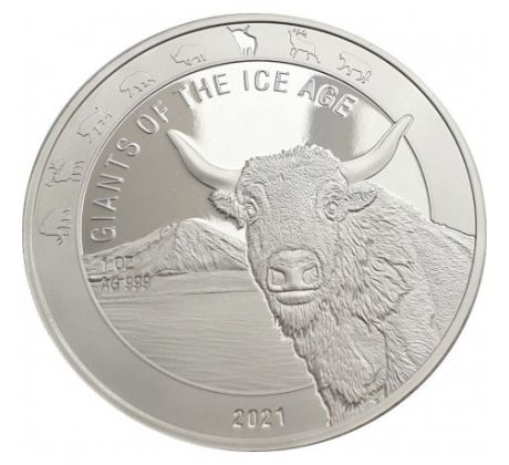 AUROCH - GIANTS OF THE ICE AGE - 1 OZ 2021 GHANA - STRIEBORNÁ ZBERATEĽSKÁ MINCA