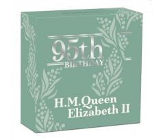 HER MAJESTY QUEEN ELIZABETH II.- 95th ANNIVERSARY - 1 OZ 2021 - STRIEBORNÁ ZBERATEĽSKÁ PROOF MINCA VO VITRÍNKE