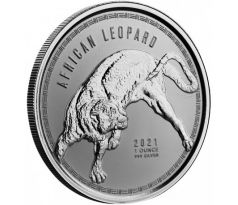 AFRICAN LEOPARD - 1 OZ 2021 GHANA - FIVE CEDIS - STRIEBORNÁ ZBERATEĽSKÁ MINCA