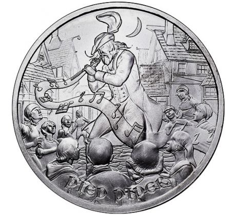 PIED PIPER - MEDIEVAL LEGENDS - 1 OZ .999 - STRIEBORNÁ ZBERATEĽSKÁ MINCA