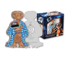 E.T.  - THE EXTRA TERRESTRIAL -40th ANNIVERSARY  - 1 OZ 2022 NIUE - STRIEBORNÁ ZBERATEĽSKÁ KOLOROVANÁ TVAROVANÁ MINCA + BOX