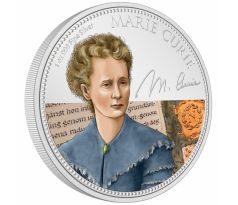 WOMEN IN HISTORY - MARIE CURIE - 1 OZ 2022 NIUE - STRIEBORNÁ ZBERATEĽSKÁ PROOF KOLOROVANÁ MINCA + BOX