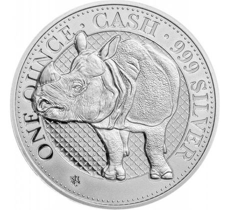 CASH RHINO - CASH INDIA WILDLIFE - 1 OZ 2022 ST. HELENA - STRIEBORNÁ ZBERATEĽSKÁ MINCA