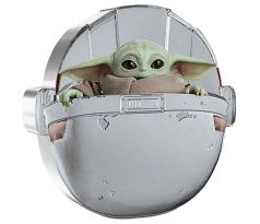 STAR WARS - THE MANDALORIAN - GROGU IN POD - 1 OZ 2022 NIUE - STRIEBORNÁ ZBERATEĽSKÁ KOLOROVANÁ TVAROVANÁ MINCA + BOX