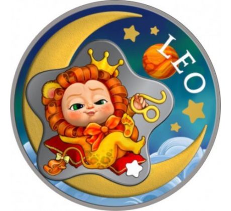 LEO - BABY ZODIAC SERIES- 1/2 OZ REPUBLIC OF GHANA - 2 CEDIS - STRIEBORNÁ ZBERATEĽSKÁ KOLOROVANÁ MINCA V POHĽADNICI