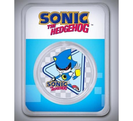 METAL SONIC - SONIC THE HEDGEDOG - 1 OZ 2022 NIUE - STRIEBORNÁ ZBERATEĽSKÁ KOLOROVANÁ MINCA V BLISTRI