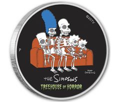 THE SIMPSONS - TREEHOUSE OF HORROR - 1 OZ 2022 TUVALU - STRIEBORNÁ ZBERATEĽSKÁ KOLOROVANÁ MINCA VO VITRÍNKE