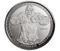 SILVERBACK GORILLA - 1 OZ 2022 KONGO - STRIEBORNÁ ZBERATEĽSKÁ MINCA