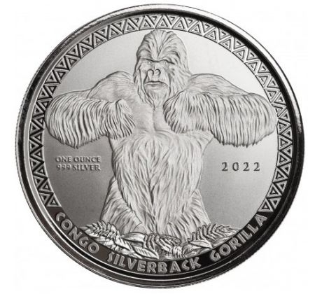 SILVERBACK GORILLA - 1 OZ 2022 KONGO - STRIEBORNÁ ZBERATEĽSKÁ MINCA