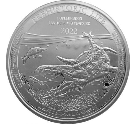 LIOPLEURODON - PREHISTORIC LIFE - 1 OZ 2022 KONGO - STRIEBORNÁ ZBERATEĽSKÁ MINCA