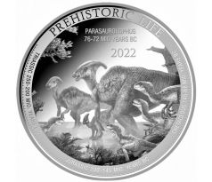 PARASAUROPHUS - PREHISTORIC LIFE - 1 OZ 2022 KONGO - STRIEBORNÁ ZBERATEĽSKÁ MINCA
