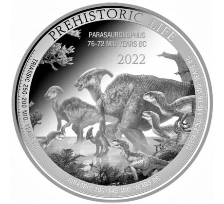 PARASAUROPHUS - PREHISTORIC LIFE - 1 OZ 2022 KONGO - STRIEBORNÁ ZBERATEĽSKÁ MINCA