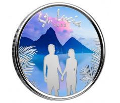 COUPLE - 1 OZ 2022 ST. LUCIA - EASTERN CARRIBEAN - STRIEBORNÁ ZBERATEĽSKÁ KOLOROVANÁ PROOF MINCA + BOX