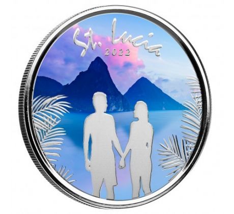 COUPLE - 1 OZ 2022 ST. LUCIA - EASTERN CARRIBEAN - STRIEBORNÁ ZBERATEĽSKÁ KOLOROVANÁ PROOF MINCA + BOX