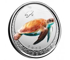 SEA TURTLE - 1 OZ 2022 - MONSERRAT - EASTERN CARRIBEAN - STRIEBORNÁ ZBERATEĽSKÁ KOLOROVANÁ PROOF MINCA + BOX