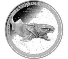 DUNKLEOSTEUS - PREHISTORIC LIFE - 1 OZ 2023 KONGO - STRIEBORNÁ ZBERATEĽSKÁ MINCA