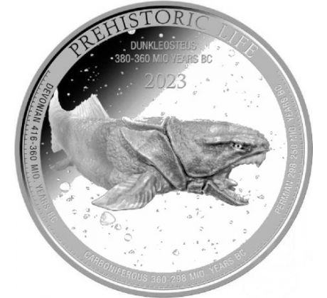 DUNKLEOSTEUS - PREHISTORIC LIFE - 1 OZ 2023 KONGO - STRIEBORNÁ ZBERATEĽSKÁ MINCA