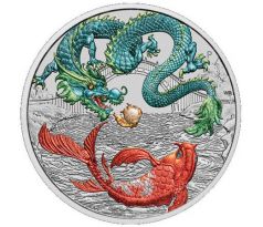 DRAGON AND KOI - CHINESE MYTHS AND LEGENDS - VIVID COLOURED - 1 OZ 2023 PERTH MINT - STRIEBORNÁ ZBERATEĽSKÁ MINCA