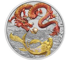 DRAGON AND KOI - CHINESE MYTHS AND LEGENDS - RED AND GOLD - 1 OZ 2023 PERTH MINT - STRIEBORNÁ ZBERATEĽSKÁ MINCA