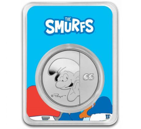 SMURFS - 65th ANNIVERSARY - 1 OZ 2023 NIUE - STRIEBORNÁ ZBERATEĽSKÁ MINCA V BLISTRI