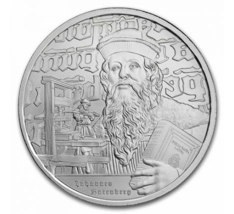 ICONS OF INSPIRATION - JOHANNES GUTENBERG - 1 OZ 2024 NIUE .999 AG - STRIEBORNÁ ZBERATEĽSKÁ MINCA
