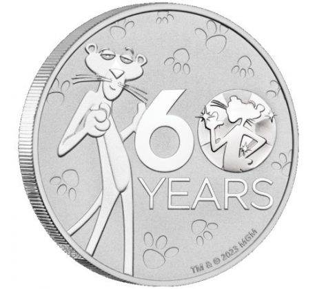 PINK PANTHER - 60th ANNIVERSARRY - 1 OZ .9999 AG 2024 TUVALU- PERTH MINT - STRIEBORNÁ ZBERATEĽSKÁ MINCA