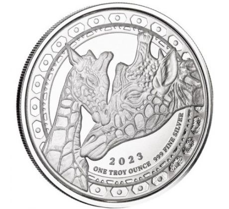 GIRAFFE - 1 OZ .999 AG 2023 - EQUATORIAL GUINEA - STRIEBORNÁ ZBERATEĽSKÁ MINCA
